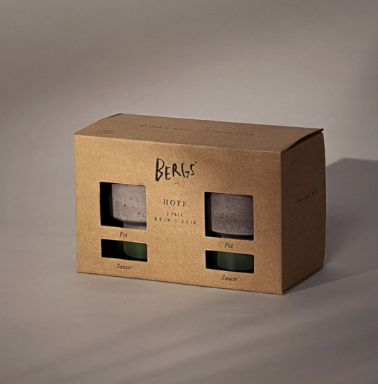 Hoff Raw Grey & Glazed Emerald Green 8cm Pots, Set of 2